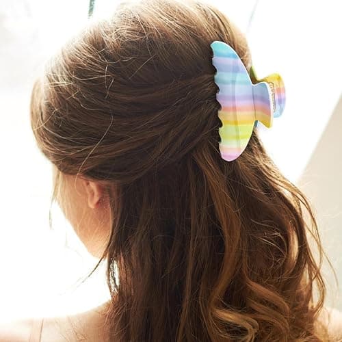 3Pcs Rainbow Plaid Hair Clips for Women Large Striped Hair Clip Cute Colorful Plaid Claw Clips Non Slip Hair Claw Clips for Daily Travel Beach Vacation thumbnail 5