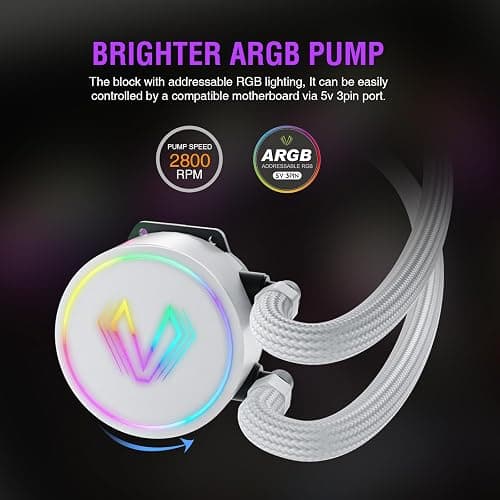 Vetroo V360 Liquid CPU Cooler, 3X 120mm Addressable RGB Pump & PWM Fans, 360mm Radiator 290W TDP AIO Water Cooling w/Controller Hub for Intel LGA 1851/1700/1200 AMD AM5/AM4, for Gaming Console - White thumbnail 3