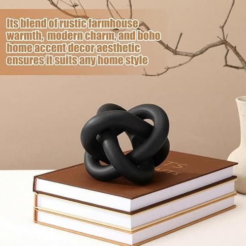 Yalikop 3 Link Wood Knot Decor Rustic Table Shelf Accents, Black | Hand Carved Chain Link, Boho Decorative Knot for Coffee Table Bookshelf, Modern Rustic Accents for Living Room Bedroom thumbnail 5