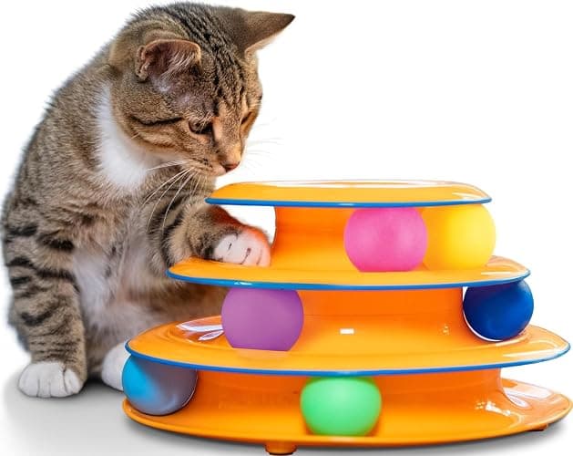 Catstages Tower of Tracks Interactive Cat Toy, 6 Spinning Balls, 10" x 5.3" | 3 Tiers of Tracks, Natural Hunting Instincts, Bat, Swat, Chase, Interactive Enrichment, Non-Slip Base, Indoor Cats & Kittens - Image 1