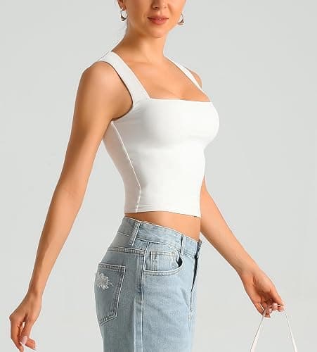 HOYAYO Women's Slim Fit Double-Layer Tank Top Square Neck Sleeveless Basic Fitted Tee Shirt thumbnail 4