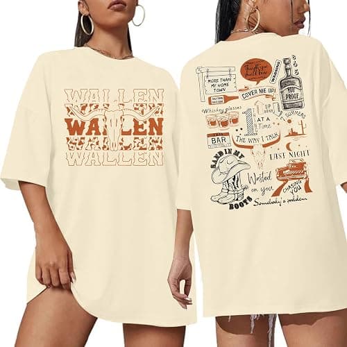 BANGELY Cow Skull Women Oversized Shirt Country Music T-Shirt Vintage Western Graphic Tee 80 90s Music Lover Short Sleeve Top - Image 1