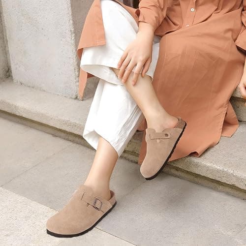 Litfun Women's Genuine Suede Clogs Soft Footbed Leather Potato Shoes Comfort Slip On Clogs with Arch Support thumbnail 2