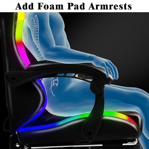Czlolo Gaming Chair, Racing Style RGB LED Lights Gaming Chairs for Adults and Kids, Lumbar Massager Gamer Chair, High Back Reclining Computer Chair with Footrest and Headrest (Black/Gray) thumbnail 7