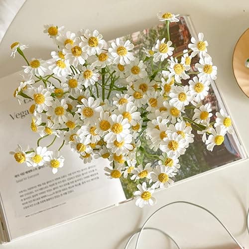 Smalldu Small White Daisy Flowers Artificial,2 Bouquet/12Pcs 10 Inch Fake Daisies,Spring Wild Flower for Party Decor (Vase Not Inclouded) - White - 2 thumbnail 3