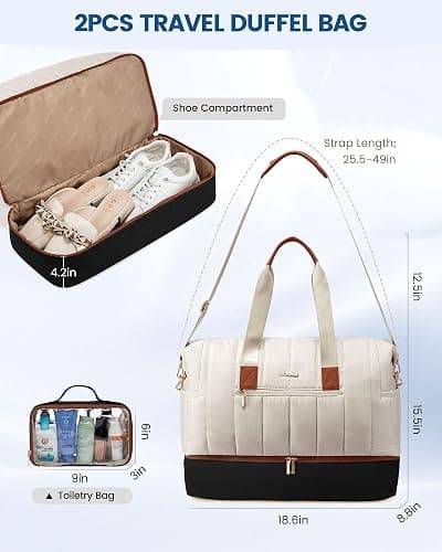 LOVEVOOK Travel Duffle Bag,Puffer Weekender Bags For Women with Shoe Compartment,42L Carry On Duffel Bags For Airplanes,Hospital Bag for Labor and Delivery,Overnight Bag,2Pcs Set thumbnail 4