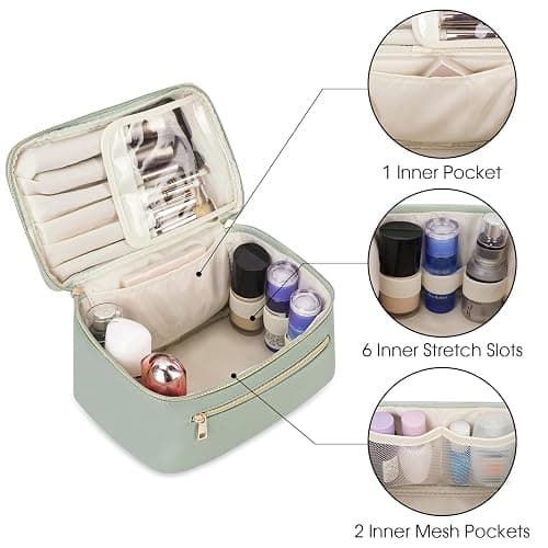 Wandering Nature Makeup Bag, Travel Make Up Organizer Cosmetic Brush Bags Case for Women in Vegan Leather, Sage Green, Patent Pending thumbnail 4