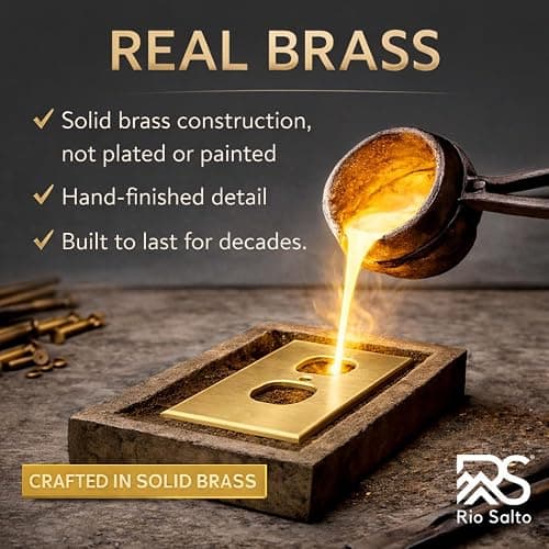 Rio Salto Toggle Light Switch Cover Plate MIDSIZE BRASS Outlet Covers Single Toggle Switch Plate Flip Switch 1 Gang Brushed Brass Gold Metal Decorative Wall Plates — Signature Collection 4.94" X 3.13" thumbnail 4