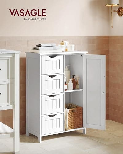 VASAGLE Storage Cabinet with Drawers, Freestanding Floor Cabinet with Door, 11.8 x 21.7 x 32.3 Inches, Adjustable Shelf, for Bathroom, Living Room, Kitchen, Cloud White ULHC041WH01S thumbnail 2