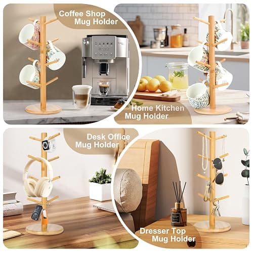 Woevviuy 8 Hooks Large Capacity Mug Holder Tree, Bamboo Mugs Trees for Counter, Detachable Cup Stand Holders Coffee Bar Accessories thumbnail 7
