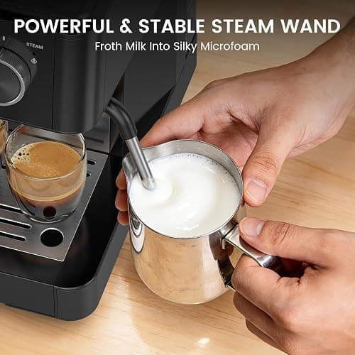 Kismile 20-Bar Espresso Machine with Grinder, Expresso Coffee Machines Coffee Maker with Grinder, Milk Frother/Steam Wand & Tamping Tools for Cappuccino & Latte thumbnail 4