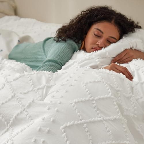 Bedsure Twin XL Comforter Set - White Comforter, Boho Tufted Shabby Chic Bedding for Kids, 2 Pieces Vintage Farmhouse Bed Set for All Seasons, Fluffy Soft Bedding with 1 Pillow Sham thumbnail 3