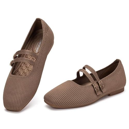 Frank Mully Women's Flats Square Toe Mary Jane Shoes Ballet Flats with Strap Comfortable Slip On Knit Shoes Dressy Casual thumbnail 4