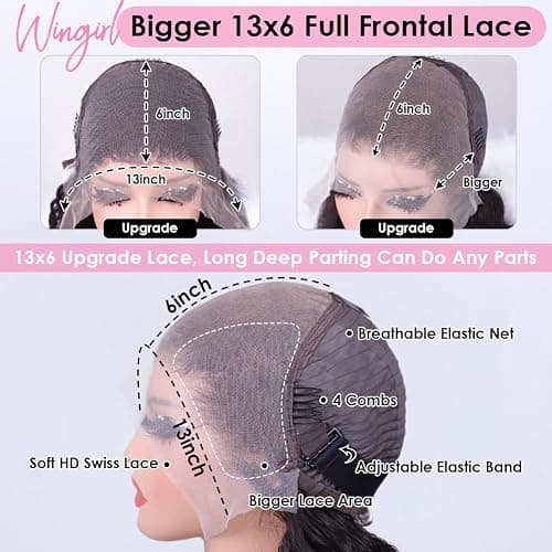 Wingirl 13x6 Body Wave Lace Front Wigs Human Hair Pre plucked Pre bleached Small Knots With Baby Hair 200 Density Glueless Human Hair Wigs For Women 28Inch HD Lace Frontal Wig With Soft thumbnail 5