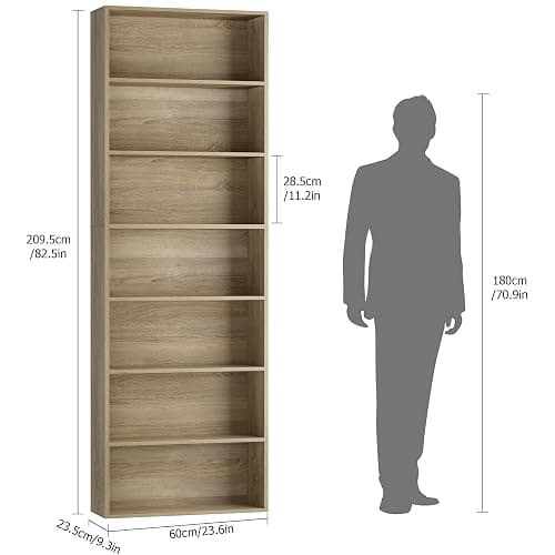 FACBOTALL 82" Tall Bookshelf, 7-Tier Open Shelves Bookcase, Freestanding Display Storage Shelves, Tall Bookcase Home Decor Furniture for Home Office, Living Room, Bedroom, Light Oak thumbnail 3