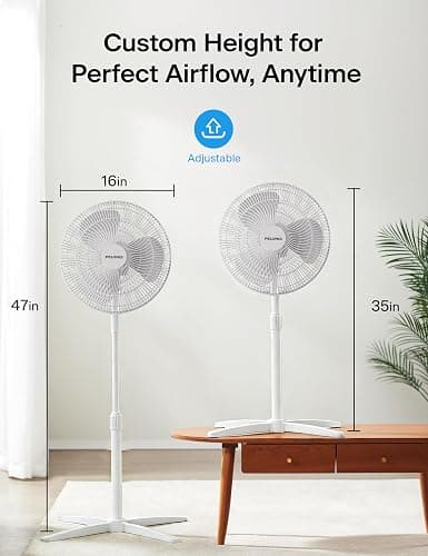 PELONIS 16" Adjustable Oscillating Pedestal Fan for Bedroom, White | Budget Friendly 3-Speed Standing Fan with wide Oscillation and Tilt, Manual Controls for Living Room and Office, Quiet 45dB thumbnail 2