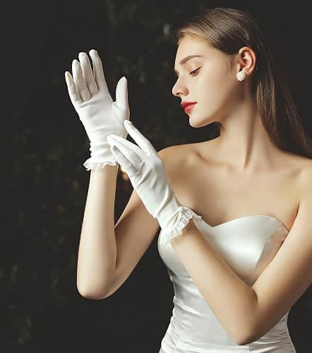 Gionforsy Floral Lace Gloves for Bridal Elegant Short Wrist Gloves for Wedding Opera Dinner Party thumbnail 4