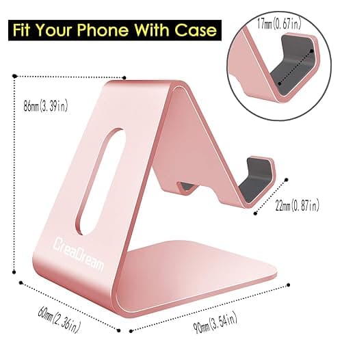 CreaDream Cell Phone Stand, Cradle, Holder, Aluminum Desktop Stand Compatible with Switch, All Smart Phone, iPhone 15 14 13 12 Pro Max Plus Mini Xr X Se 8 SE -Rose Gold thumbnail 6