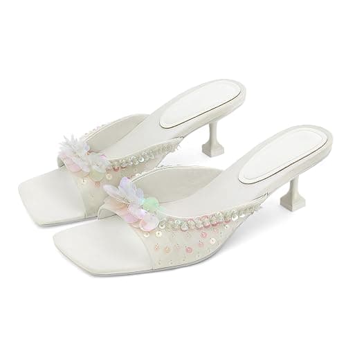 SOVANYOU Sequin Kitten Heels for Women Square Toe Heeled Mules Floral Open Toe Heeled Sandals for Casual Dress thumbnail 7