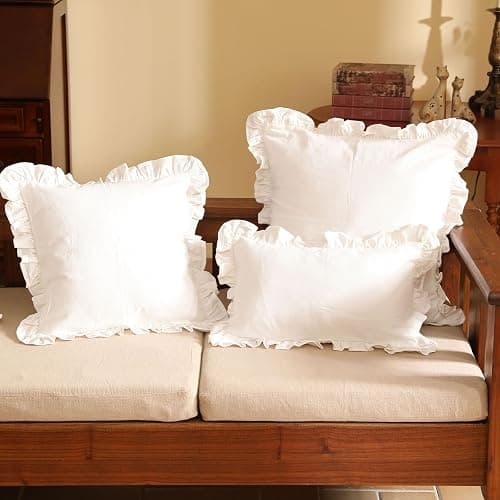 patdrea Shabby Chic White Decorative Throw Pillow Covers 12"x20" Set of 2,Farmhouse Linen Pillow Covers with Ruffles,Rectangle Sturdy Throw Pillow Case for Couch Sofa Bed Living Room thumbnail 8