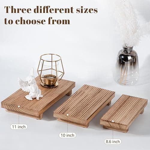 Bathroom Tray Farmhouse Decor Pedestal Stand Wood Riser Display Kitchen Accessories Soap Holder for Sink, Counter, Vanity, 8.7 * 3.6 Brown thumbnail 5