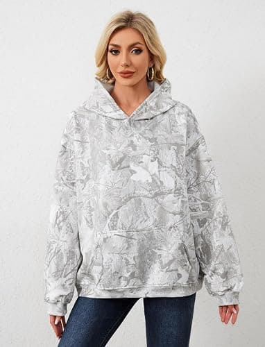 TERIVEEK Women Camo Hoodies Oversized Maple Leaf Fleece Hooded Sweatshirt Long Sleeve Fall Trendy Pullover Hoodie with Pocket thumbnail 6