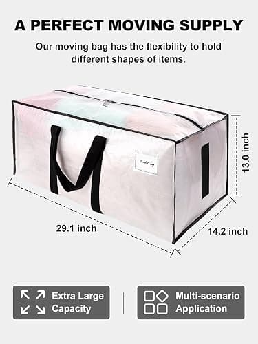 HOMESURE Supports 200lbs Heavy Duty Moving Bags - Strong Zipper & Wrap-Around Handles - Water-Resistant Storage Totes, Durable Alternative to Moving Boxes - 8 Pack - Semi-Transparent thumbnail 3