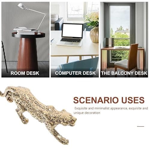 Veemoon Brass Gold Leopard Ornament Fengshui Metal Panther Figurines Table Lucky Animal Stuate Small Wealth Leopard Sculpture Mini Jungle Decoration for Office Tearoom Cupboard Decor thumbnail 5