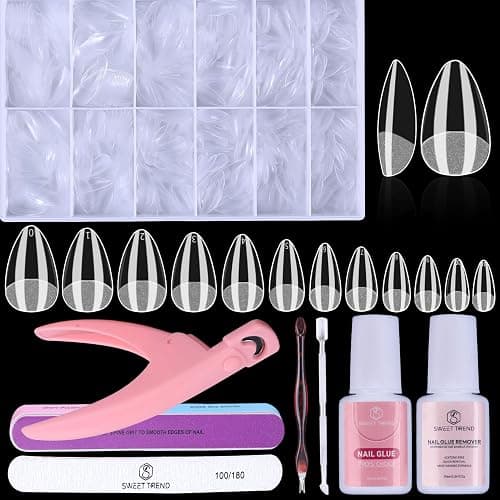 Short Fake Nail Tips Almond: 600Pcs Full Cover Nail Tips for Acrylic Nails Nail Extension Kit with Nail Glue Remover & Glue Acrylic False Nail Clippers Clear Nails Tip Art for Beginners DIY - Image 1