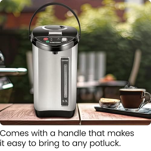 Chefman Electric Hot Water Pot Urn w/ Auto & Manual Dispense Buttons, Safety Lock, Instant Heating for Coffee & Tea, Auto-Shutoff/Boil Dry Protection, Insulated Stainless Steel, 5.3L/5.6 Qt/30+ Cups - 5.6 Quarts thumbnail 8