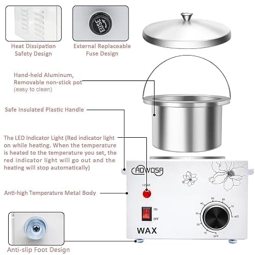 Professional Waxing Kit Wax Warmer Single Pot Wax Heater Machine for Hair Removal, Large Waxing Pot with Non-Stick Easy Clean Pot, 50 Sticks & 20 Collar, for Spa Salon Beauty Esthetician Home(White) thumbnail 4