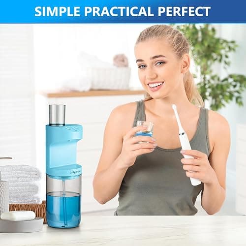 ZOFGENOW Automatic Mouthwash Dispenser for Bathroom,Bathroom Accessories 19.4 Fl Oz Dispensers with Magnetic Cups,Wall Mounted Dispenser,Suitable for All Age Groups,Blue thumbnail 2
