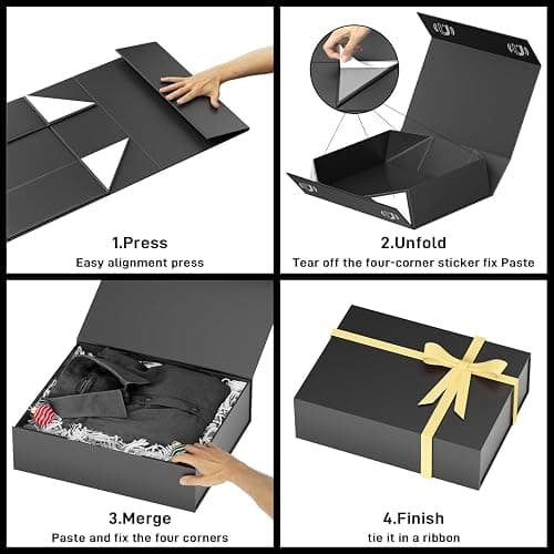 PSHVYM Gift Boxes with Lids, 11.5x7.8x3 In Black Gift Box for Presents Magnetic Closure for T-Shirts, Gloves, Scarves, Books, Baby Clothes, Robes Clothing Gift Wrap, Contains Card, Ribbon thumbnail 5