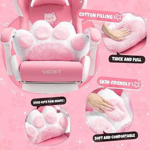 Vigosit Cat Ears PU Leather Gaming Chair Ergonomic Adjustable Office Desk Computer Chairs for Gamers Adults Kids 360 Degree Swivel Recliner 45in Height, Pink thumbnail 4