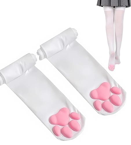 Cat Paw Thigh High Socks Golves, Cute Soft 3D Toe Beans Socks Mittens Kitten Claw Pad Socks for Girl Women Cosplay Set… - Image 1