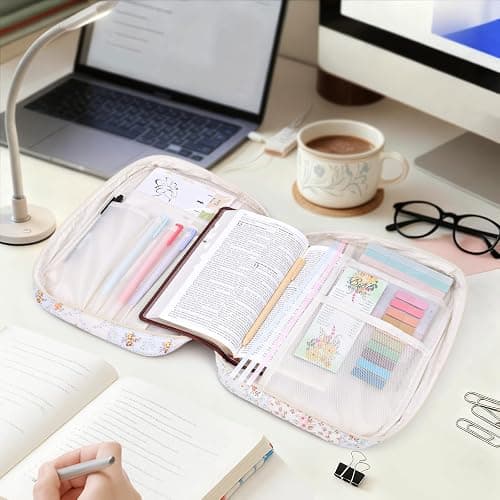 XKDOUS Bible Cover Case for Women Bible Bag w/Handle, Tabs, Study Supplies Journaling Kit Book Carrying Case Christian Gifts for Mom Lady Friends (Floral Patchwork) thumbnail 2