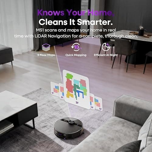 MONSGA Robot Vacuum and Mop Combo, 7000Pa Robotic Vacuum with Lidar Navigation, 180mins Runtime, Tangle-Free Robot Mop, 5 Editable Maps, APP/Remote/Voice Control, Ideal for Hard Floors and Carpets thumbnail 4