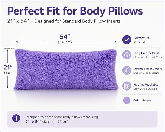 Reafort Luxury Faux Fur Body Pillow Cover 21" x 54", Long Hair PV Plush Body Pillow Case with Hidden Zipper Closure, Ultra Soft Fluffy Decorative Long Pillow Cover (Lilac, Body) thumbnail 3