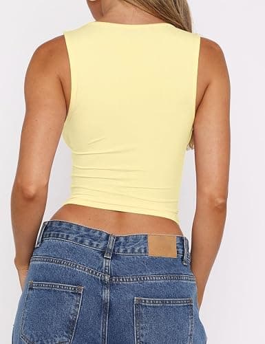ForeFair Womens Deep V Neck Crop Tank Tops Going Out Double Lined Sexy Crop Top Sleeveless Slim Fit Y2k Summer Tops thumbnail 4