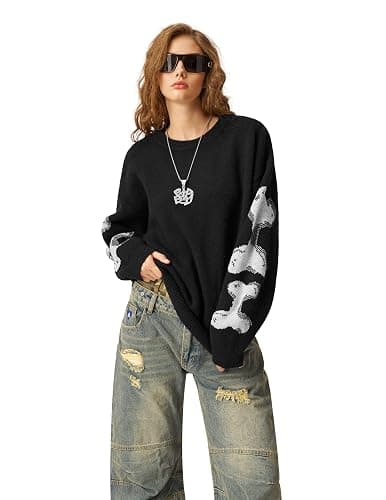 Aelfric Eden Skeleton Sweater Crew Neck Vintage Oversized Long Sleeve Y2k Pullover Skull Halloween Sweater thumbnail 2
