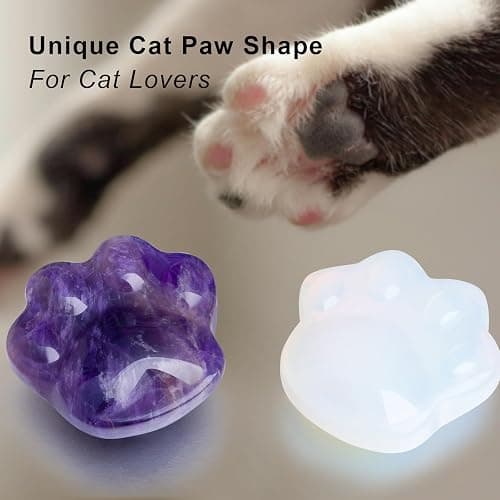 Amethyst Cat Crystal Worry Stone, Natural Healing Stone Gift | Natural Cat Stone for Anxiety Relief, Pocket Meditation Stone, Small Desk Decor, Healing Crystal, Unique Gift for Cat Lovers thumbnail 4
