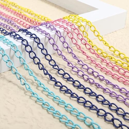 Happy Makers 39.37 Feet Necklace Figaro Chains for Jewelry Making, 4 Colors Brass Plated Necklace Chains with 40 Lobster Clasps, 80 Jump Rings in Bulk for Women Men DIY Bracelet Craft thumbnail 3