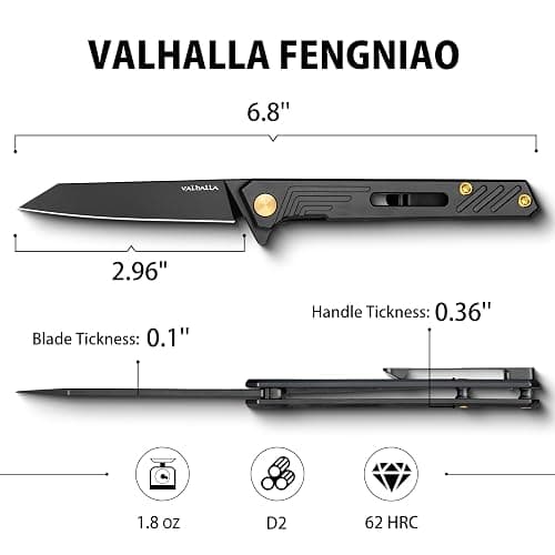 VALHALLA Slim EDC Pocket Knife, 3'' D2 Steel Reverse Tanto Folding Knife, Compact Work Knife, Pocket Knife For Men with Clip, Frame Lock, Gift For Men Women thumbnail 2