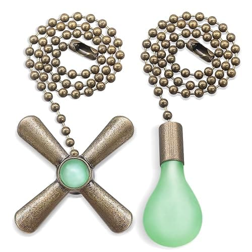 Dotlite 2Pack Bronze Ceiling Fan Pull Chains Glow in the Dark,3mm Diameter Beaded Decorative Light Pull Chain Pendant Extension, Fan and Bulb Shaped Ornaments Cord Extender - Image 1
