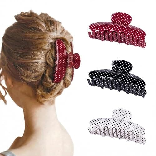 Polka Dot Claw Clips for Women Cute Medium Hair Clips Accessories, 3 Pack | Retro Polka Dot Design with Non-Slip Teeth, Secure Spring Grip, Comfortable Hold for Daily Buns, Half-Up Styles, Ponytails. - Image 1