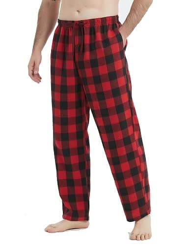 Jveyvth Mens Pajama Pants Flannel Cotton Plaid Sleep & Lounge Pants, PJ Bottoms with Pockets and Button Fly - Image 1