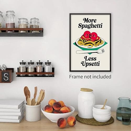 Retro Funny Kitchen Food Wall Art Trendy Cute Pasta Poster More Spaghetti Less Upsetti Quote Canvas Prints Vintage Aesthetic Wall Decor for Living Room Restaurant 12x16 inch Unframed thumbnail 7