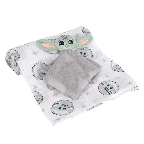 Lambs & Ivy Star Wars Baby Yoda/The Child Swaddle Blanket & Lovey Gift Set - Image 1