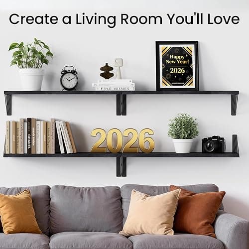 BAYKA Wall Mounted Floating Shelves, Wood Floating Wall Shelf for Books & Decor, Small Space-Saving Display & Organizer（Black，23in，Set of 4） thumbnail 3