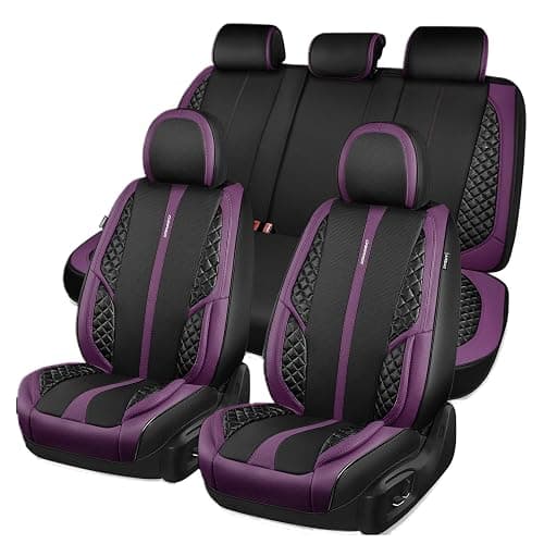 CAR PASS Nappa Leather Car Seat Covers Full Set Waterproof Protector Durable Cushioned,Universal Fit for Sedan SUV Pick-up Truck,Automotive, Anti-Slip and Backseat Luxury Premium(Black and Purple) - Image 1